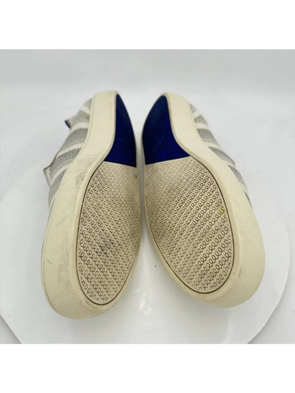 Rothys The Sneaker Slip On Women Size 12 White Grey Striple Casual Comfort Shoes - Picture 2 of 11